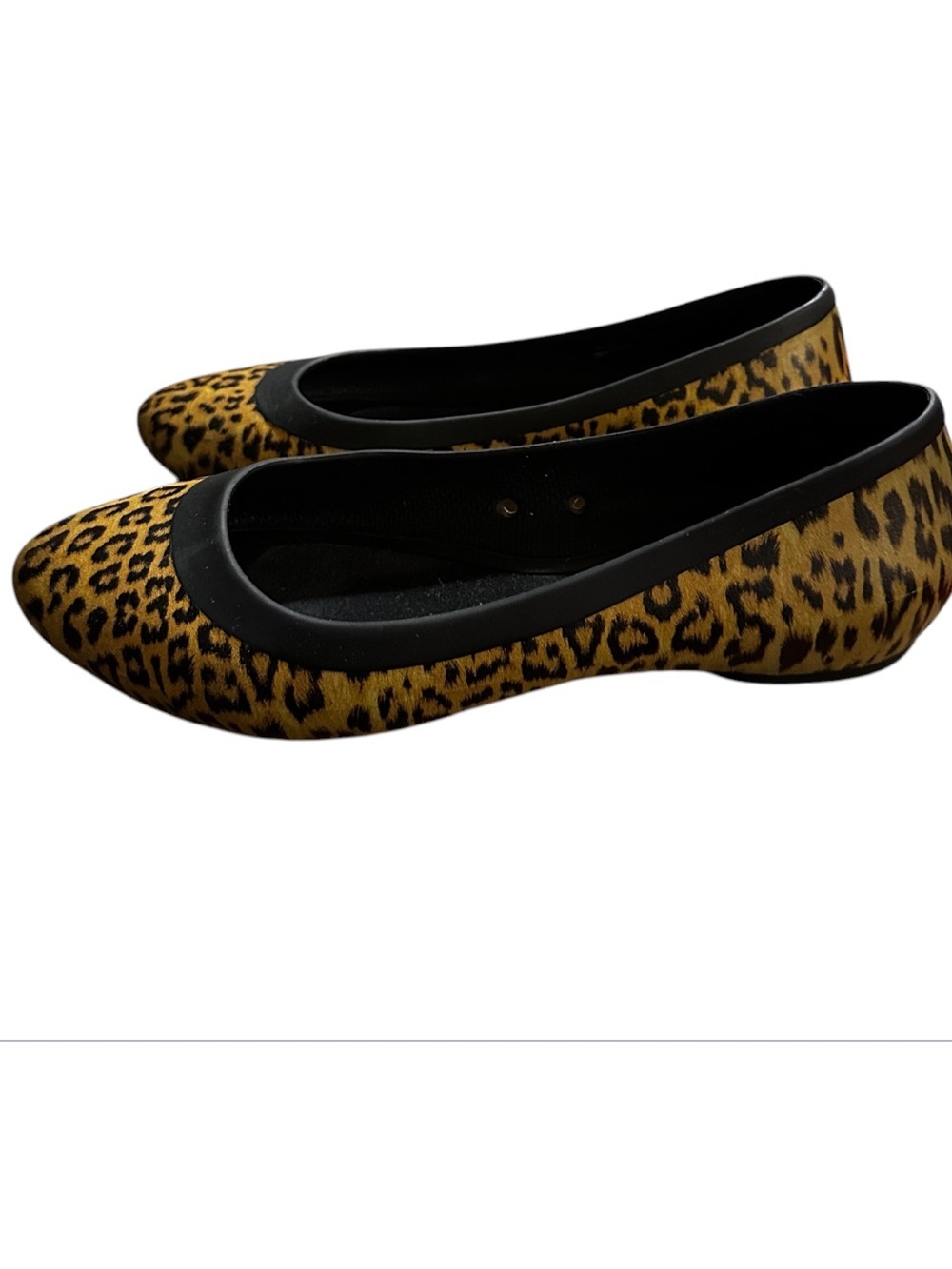 CROCS Leopard Print Women's Slip-On Ballet Flats - Black Trim